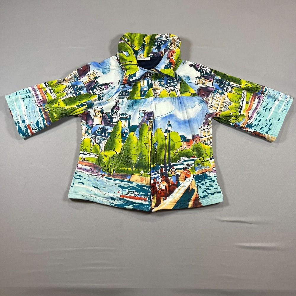 Michael Leu Full Zip Jacket Womens Large Multicolor Artistic Watercolor Print - Picture 1 of 11